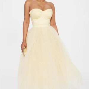 Fashion Nova Cream Strapless Ruched Gown Bride